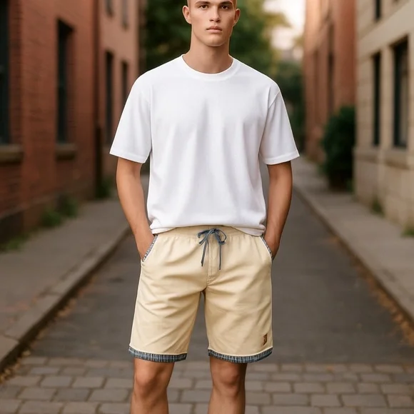 Men's Beige Athletic Shorts with Drawstring - Picture 1 of 11